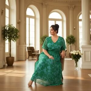 Jessica Howard Green Floral Midi Dress Size 18W NWT